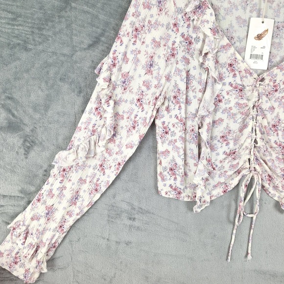 Womens Top XL Romantic Floral Ruffle Feminine Crop Lace Up Coquette Ren Fair NWT - Picture 4 of 8